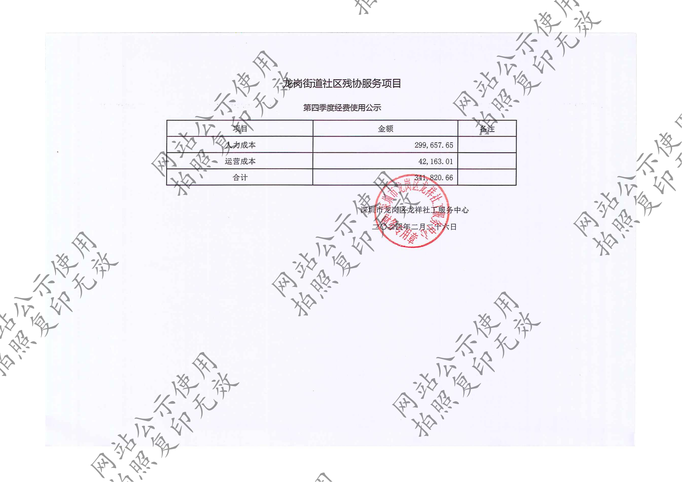 龙祥社工2024年1月份项目经费使用公示