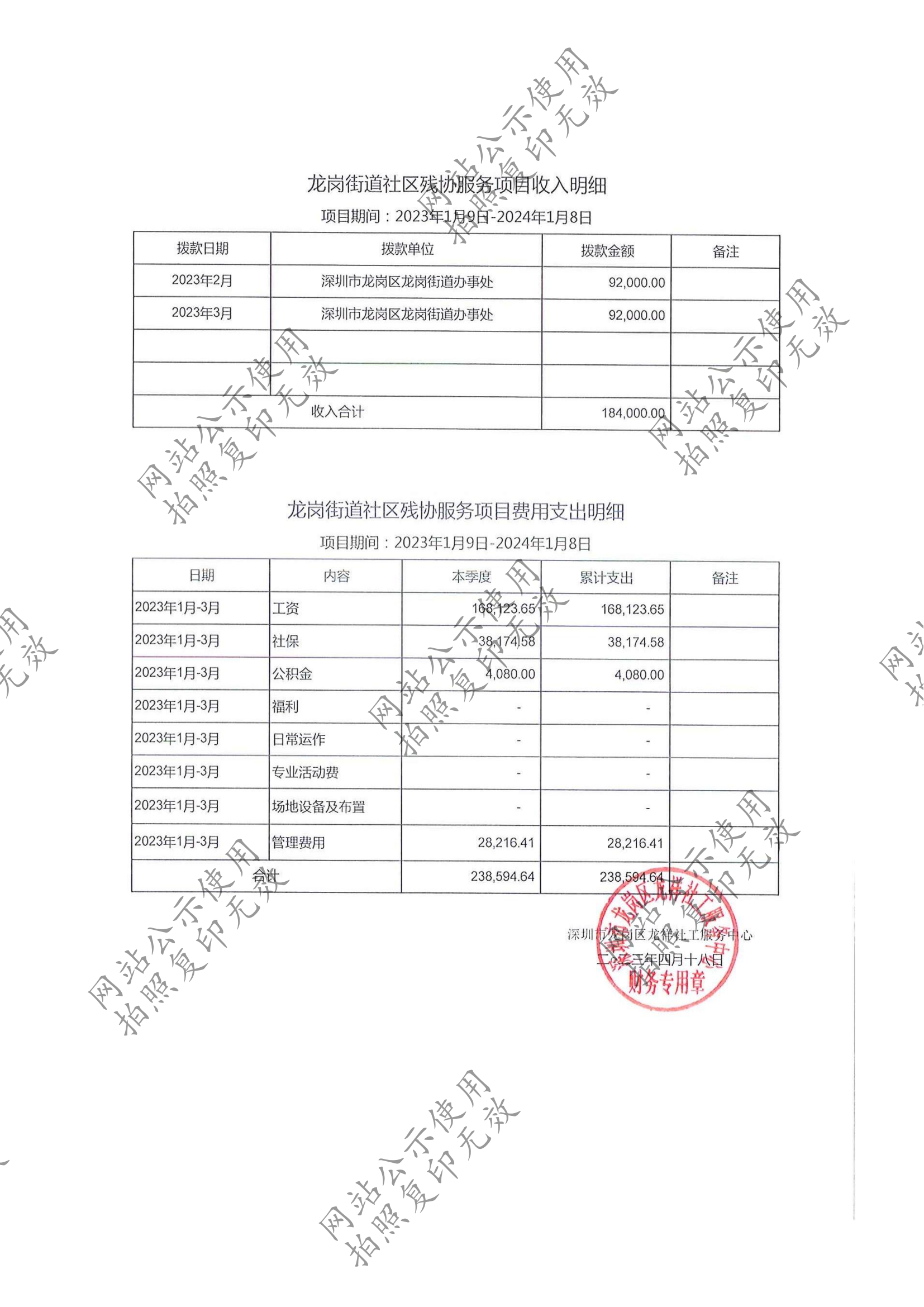 龙祥社工2023年3月份项目经费使用公示