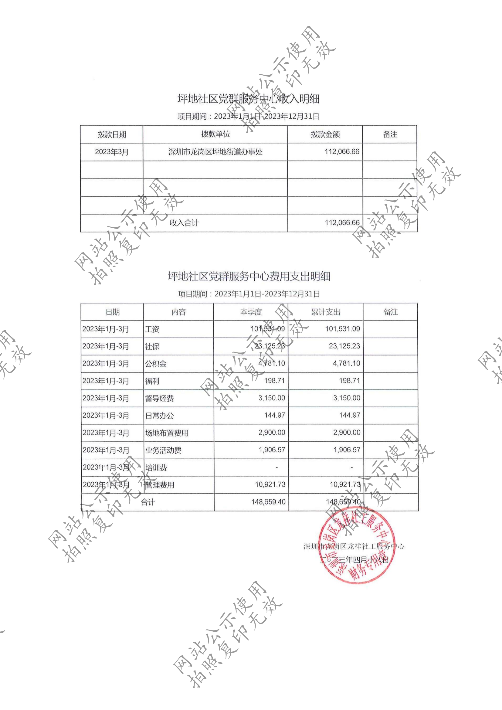 龙祥社工2023年3月份项目经费使用公示