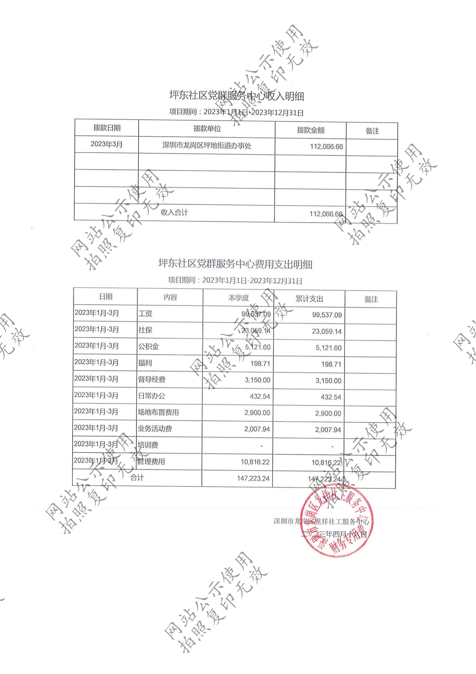 龙祥社工2023年3月份项目经费使用公示