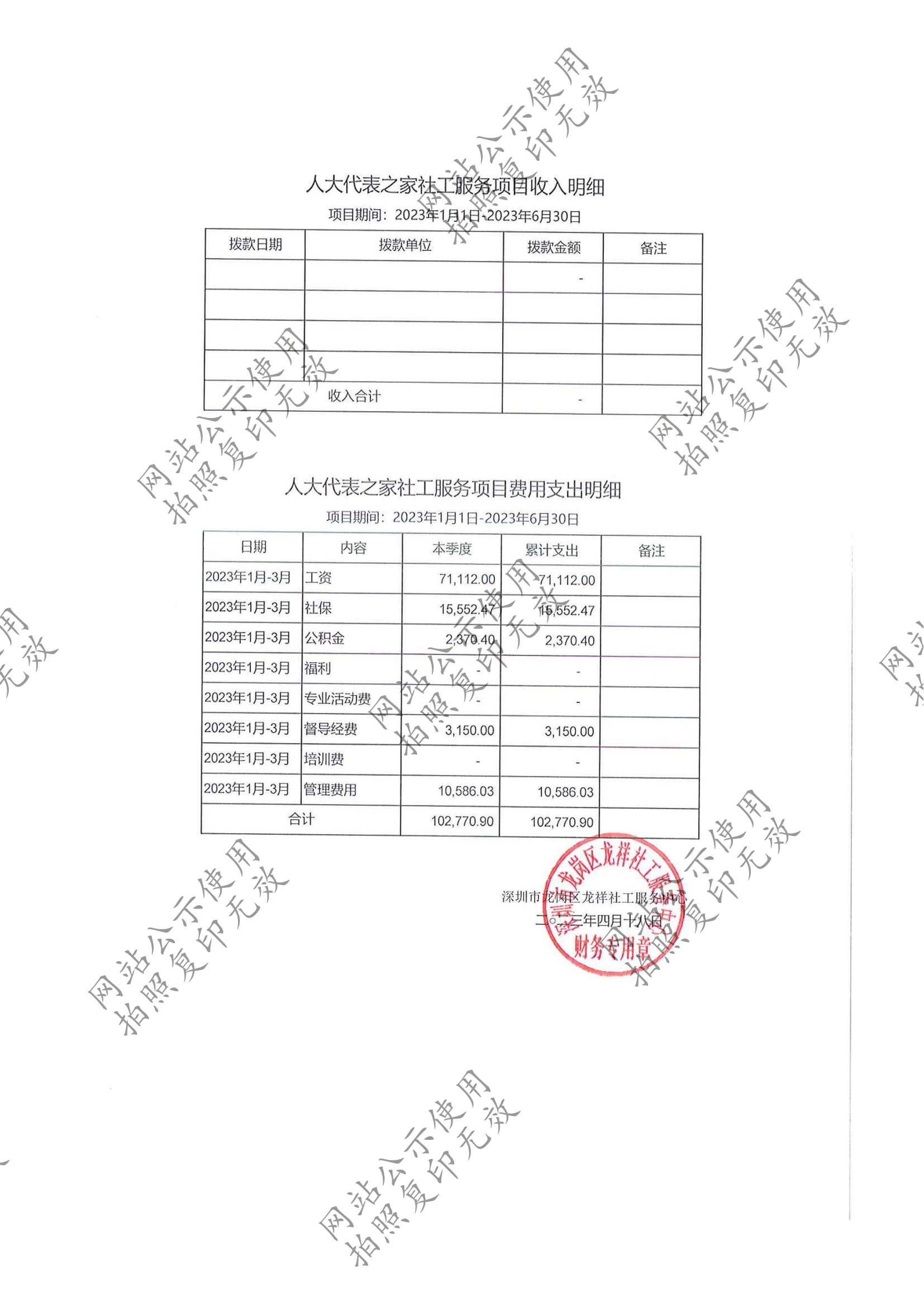 龙祥社工2023年3月份项目经费使用公示