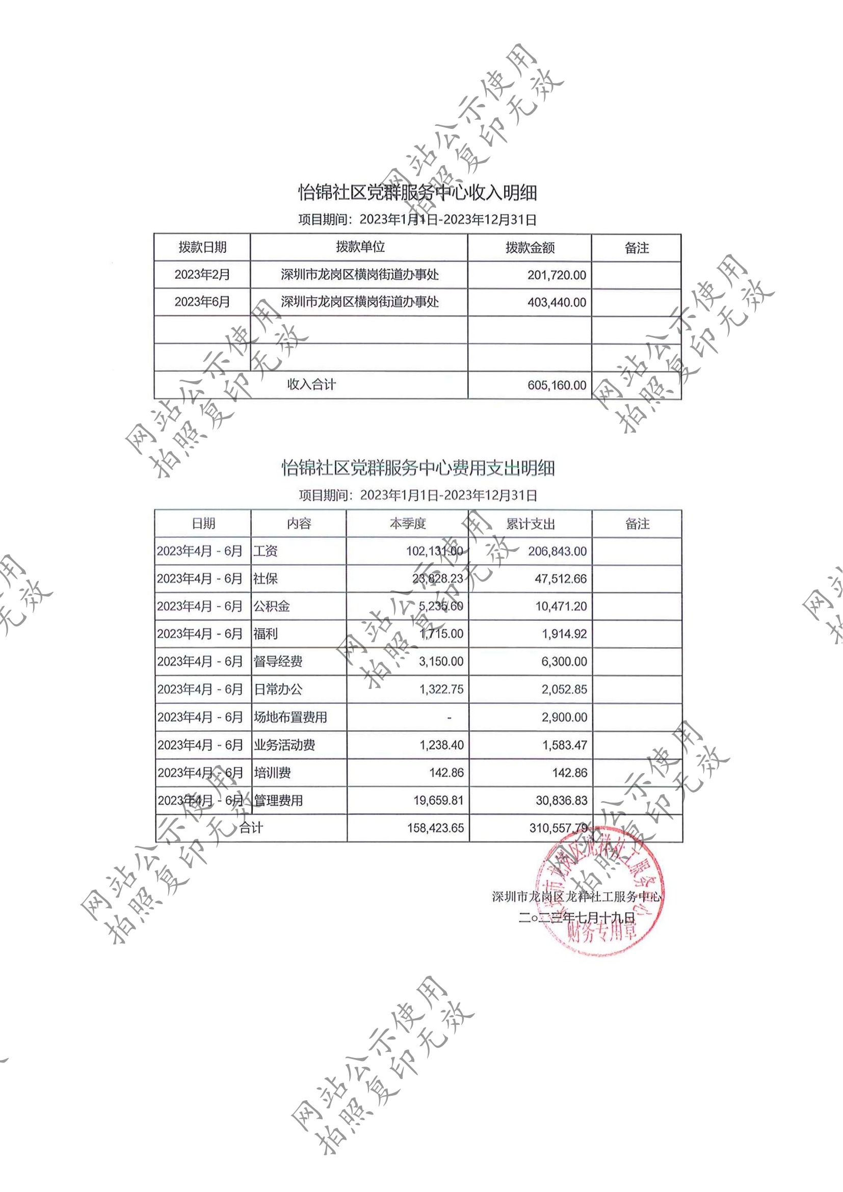 龙祥社工2023年6月份项目经费使用公示