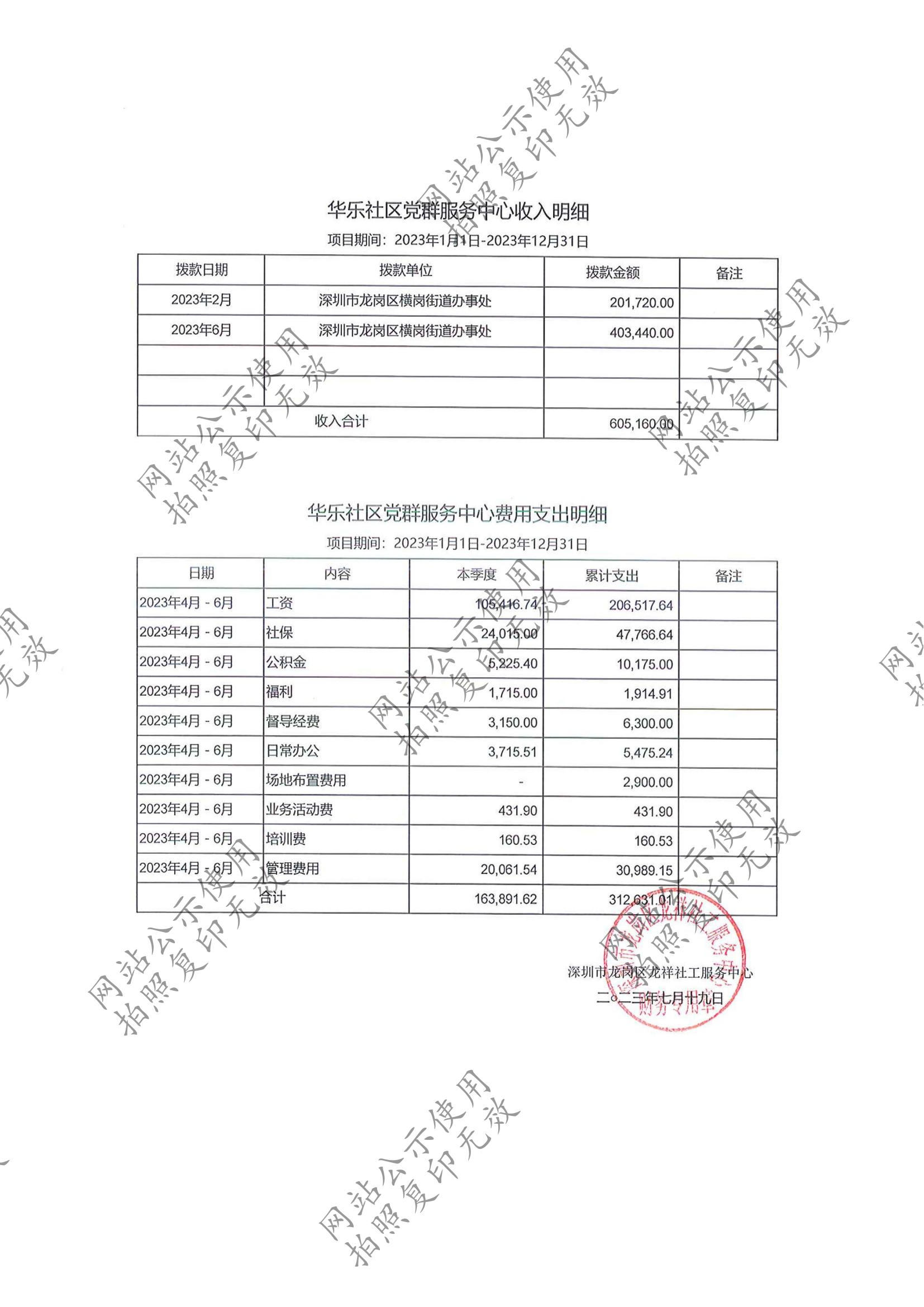 龙祥社工2023年6月份项目经费使用公示