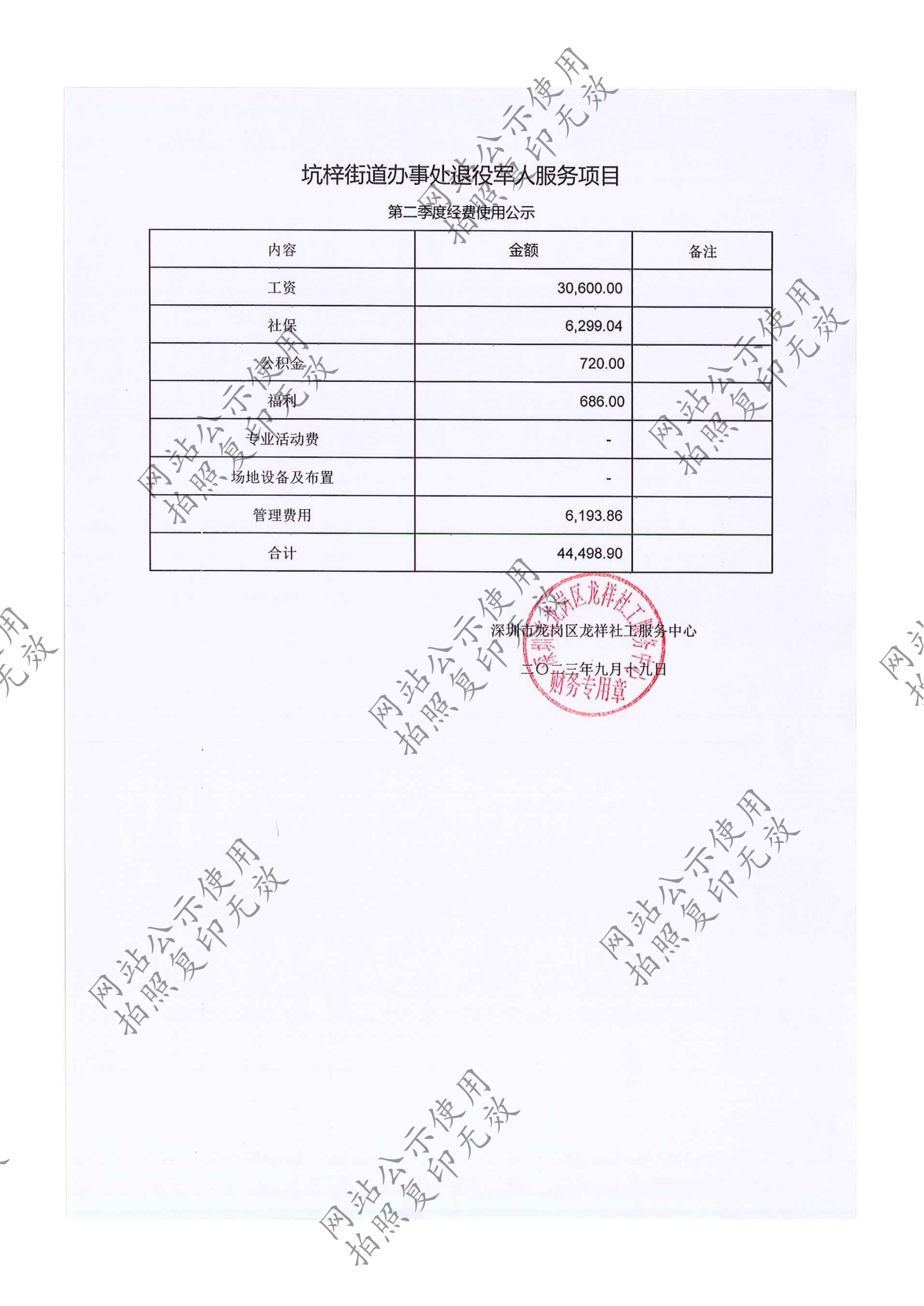 龙祥社工2023年8月份项目经费使用公示