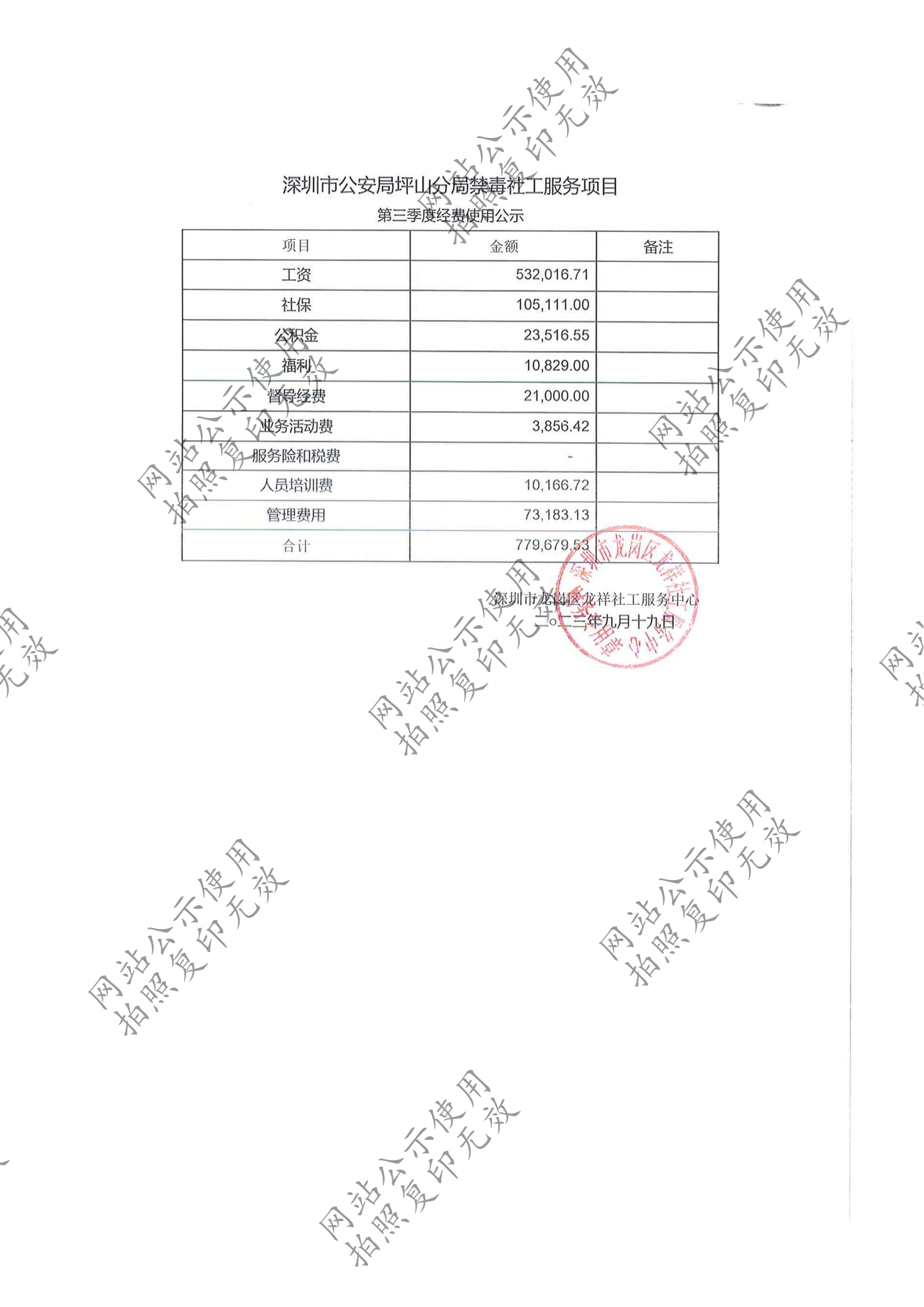 龙祥社工2023年8月份项目经费使用公示