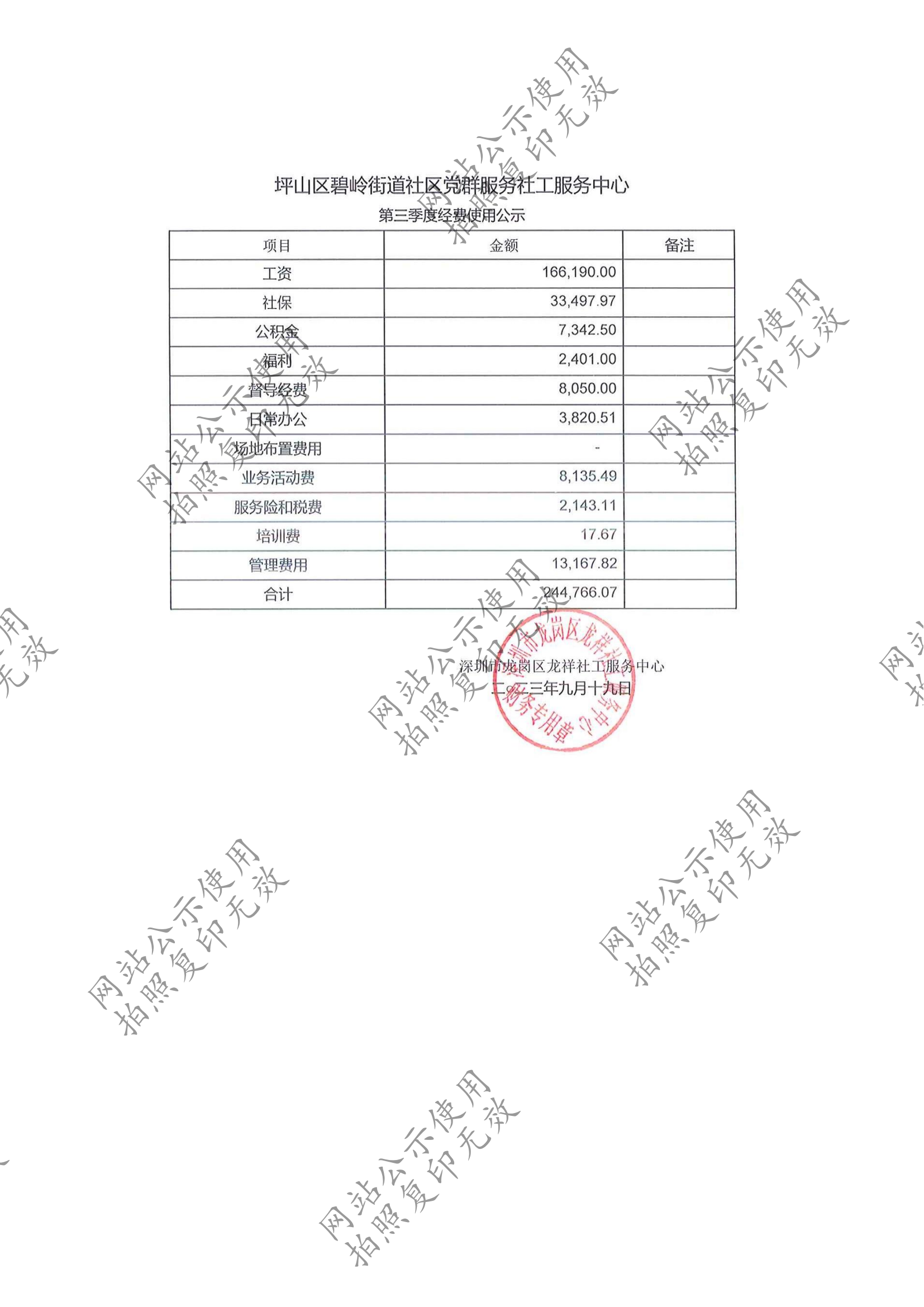 龙祥社工2023年8月份项目经费使用公示