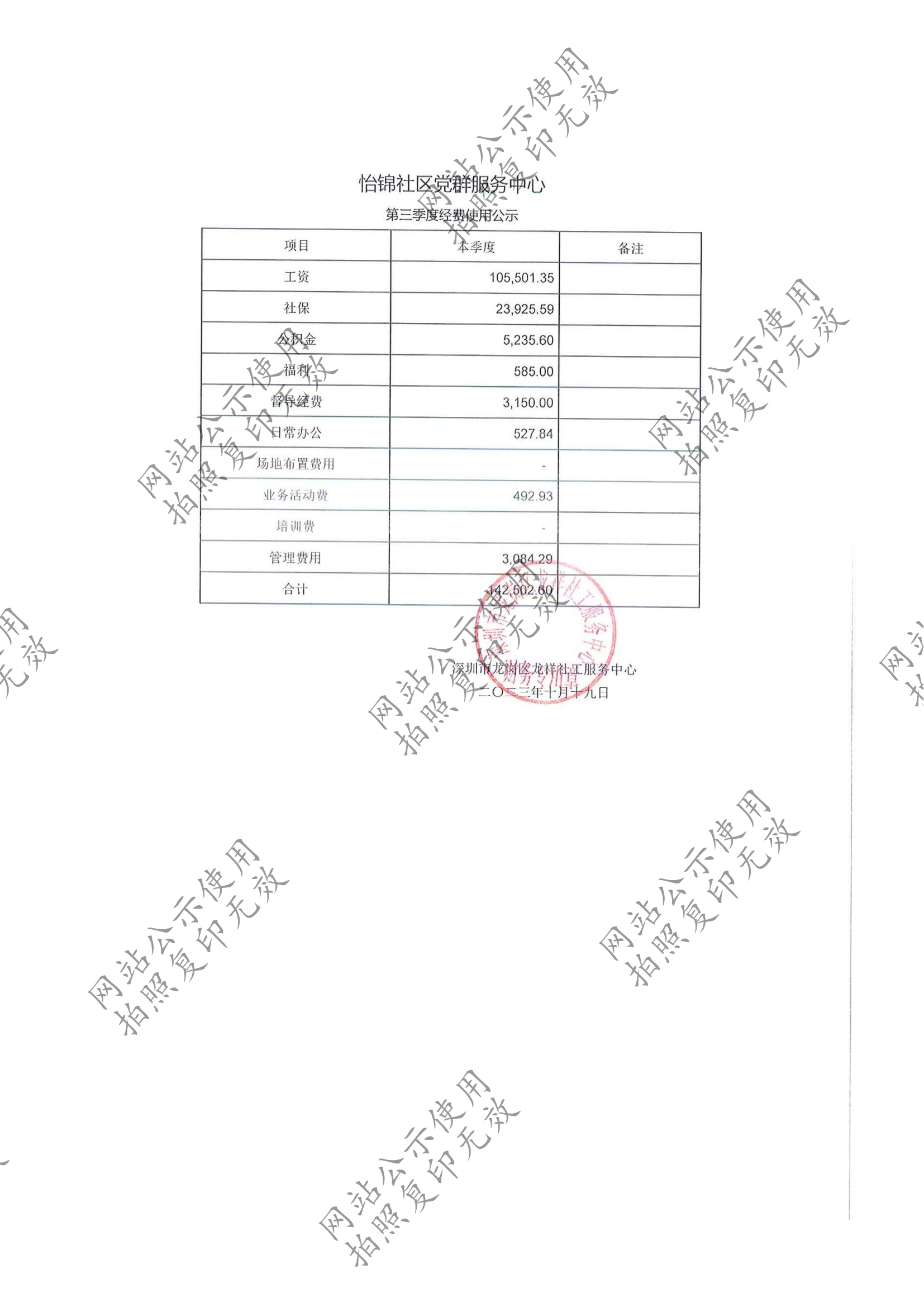 龙祥社工2023年9月份项目经费使用公示