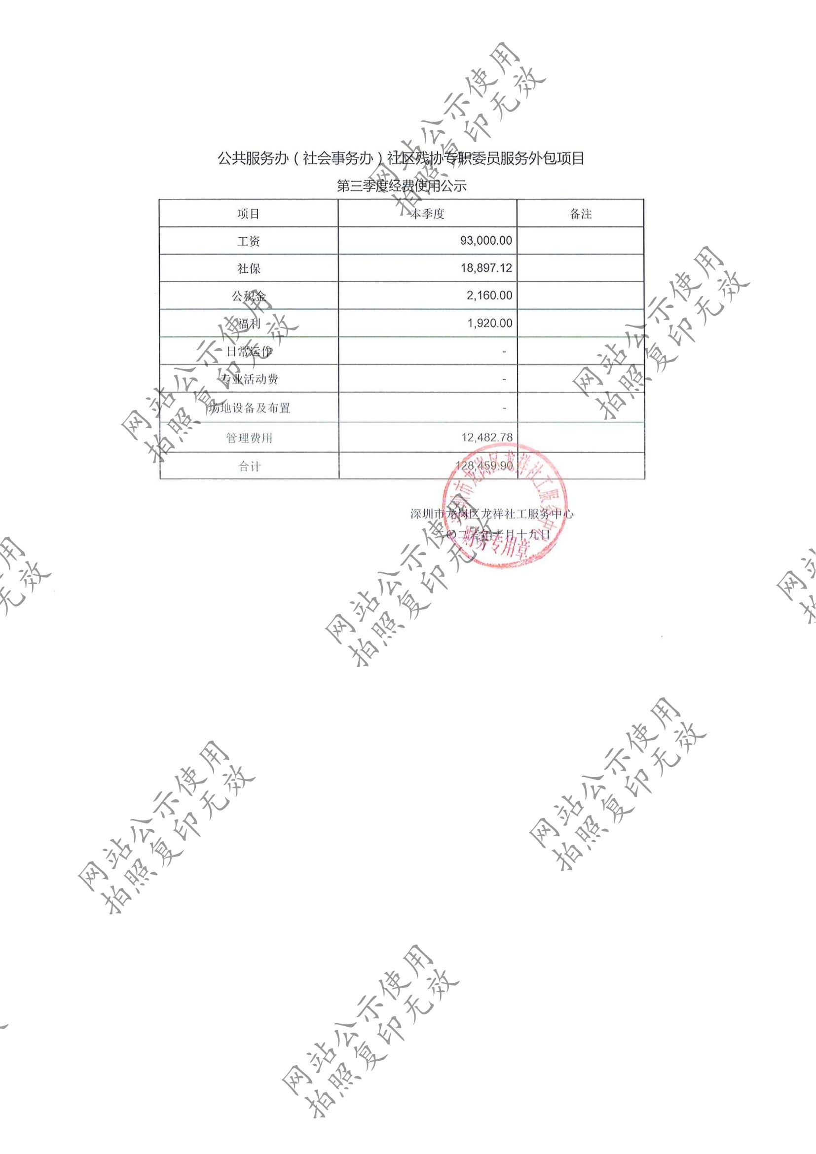 龙祥社工2023年9月份项目经费使用公示