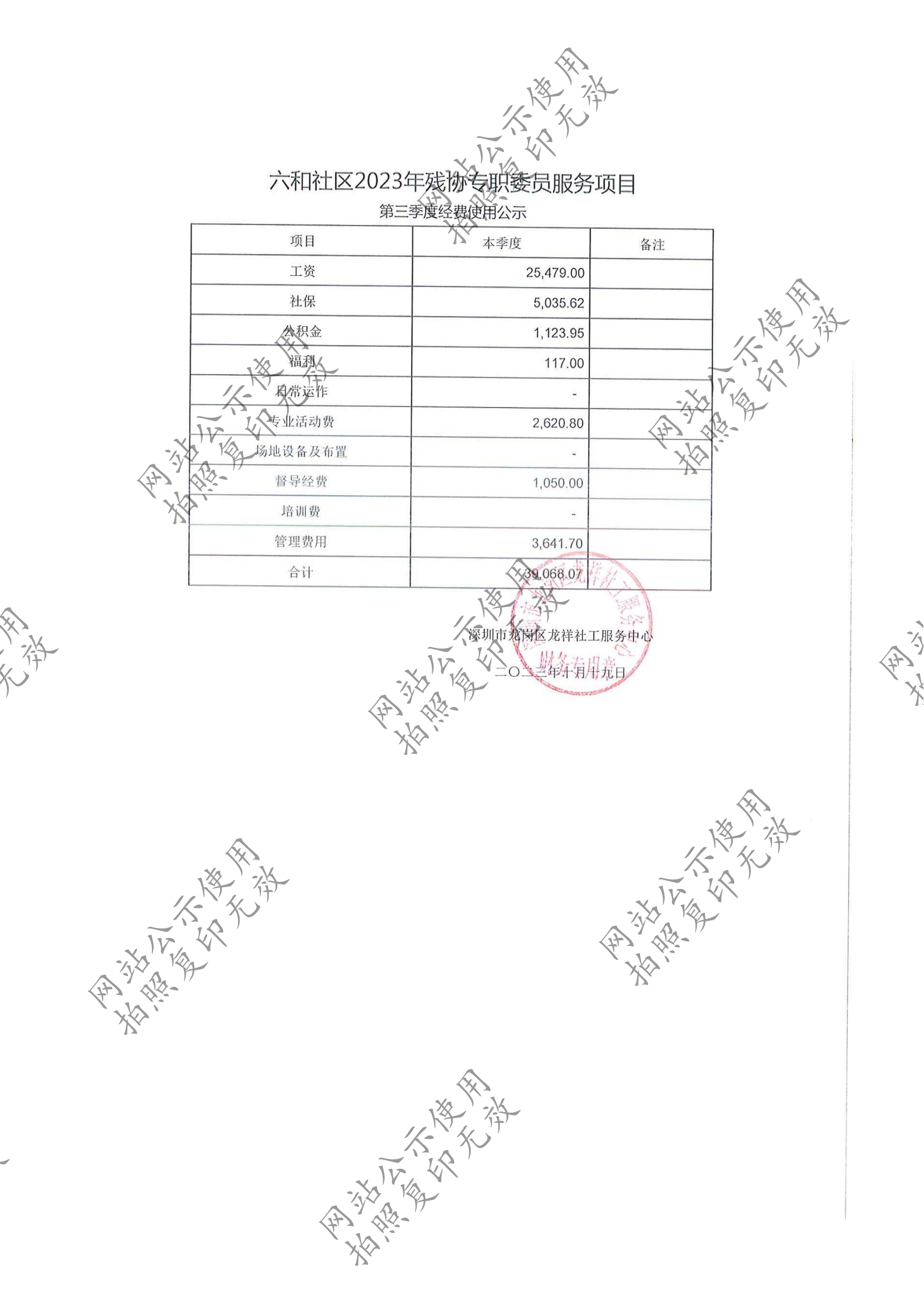 龙祥社工2023年9月份项目经费使用公示