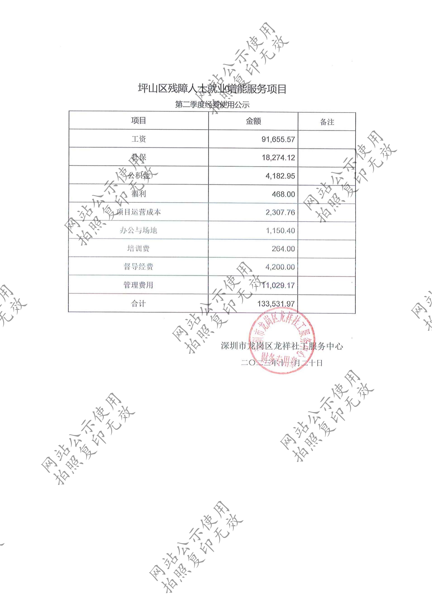 龙祥社工2023年10月份项目经费使用公示