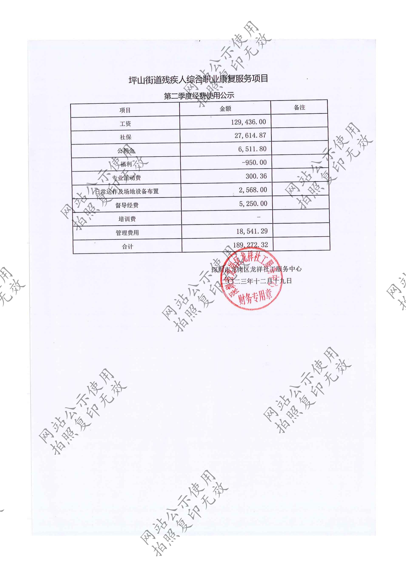 龙祥社工2023年11月份项目经费使用公示