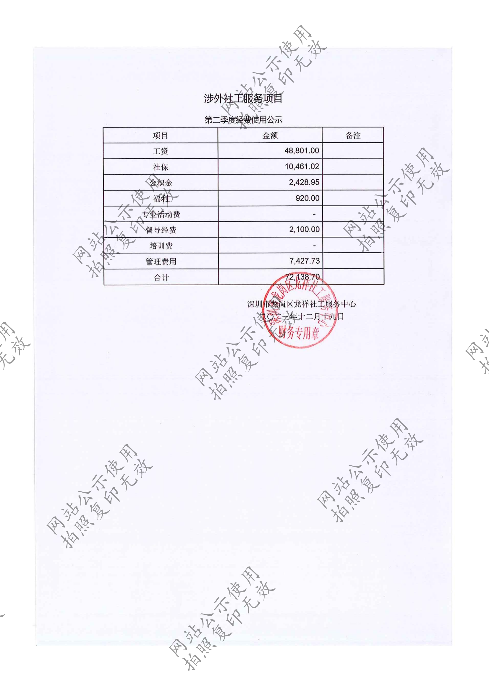 龙祥社工2023年11月份项目经费使用公示