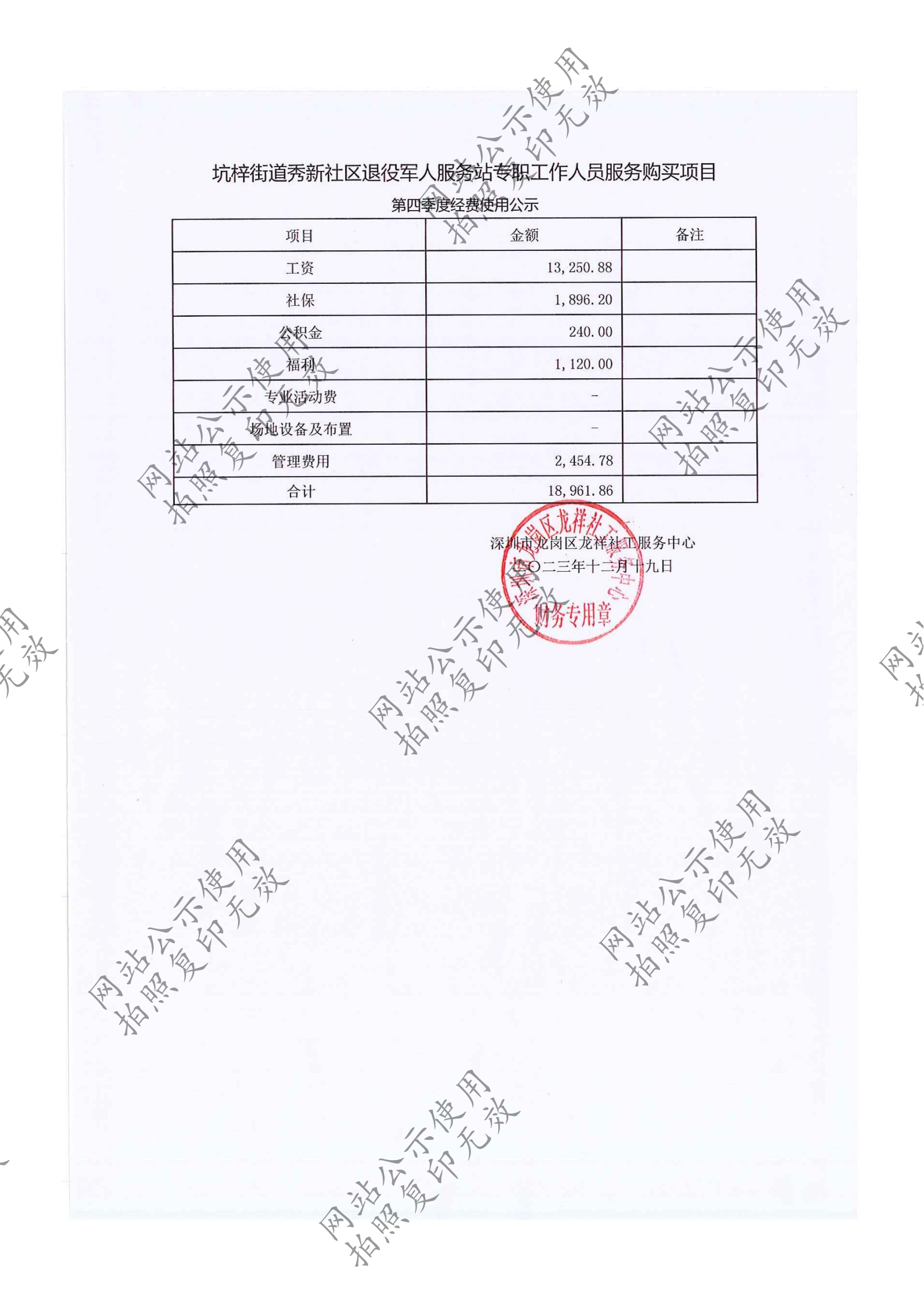 龙祥社工2023年11月份项目经费使用公示