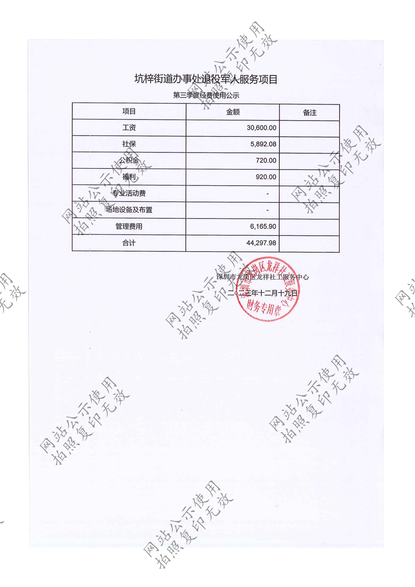 龙祥社工2023年11月份项目经费使用公示