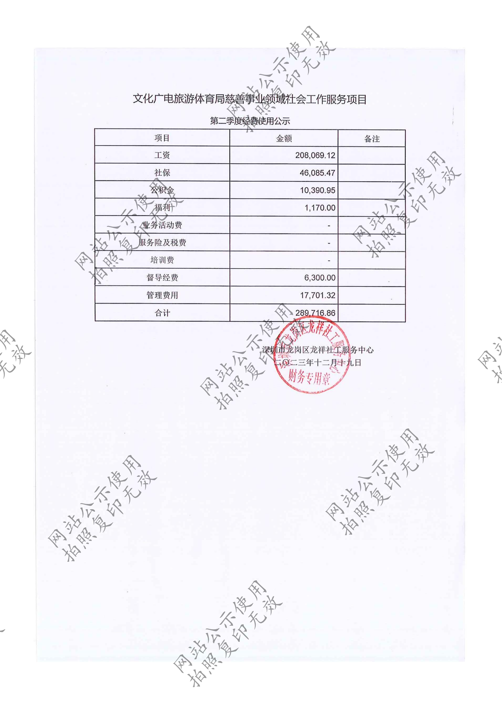 龙祥社工2023年11月份项目经费使用公示