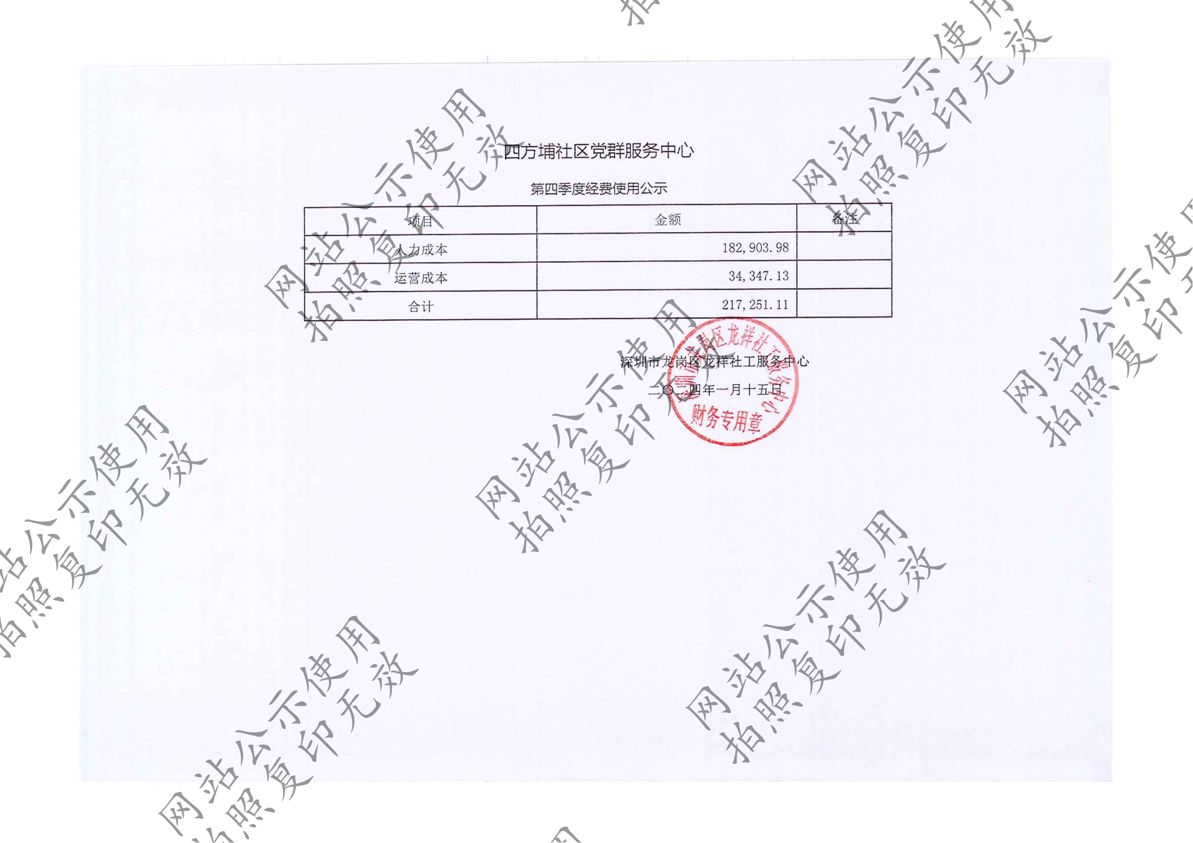 龙祥社工2023年12月份项目经费使用公示