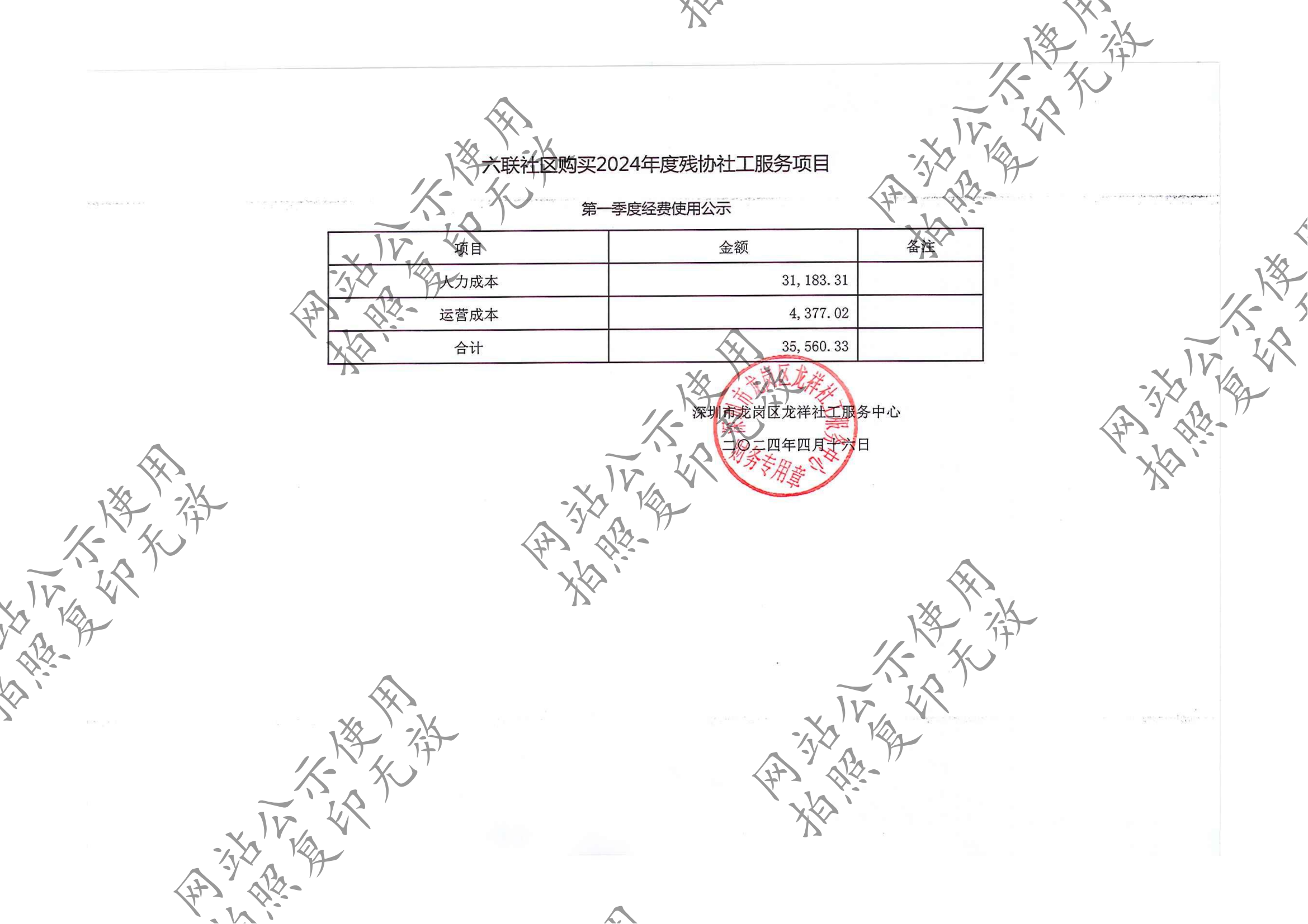 龙祥社工2024年3月份项目经费使用公示