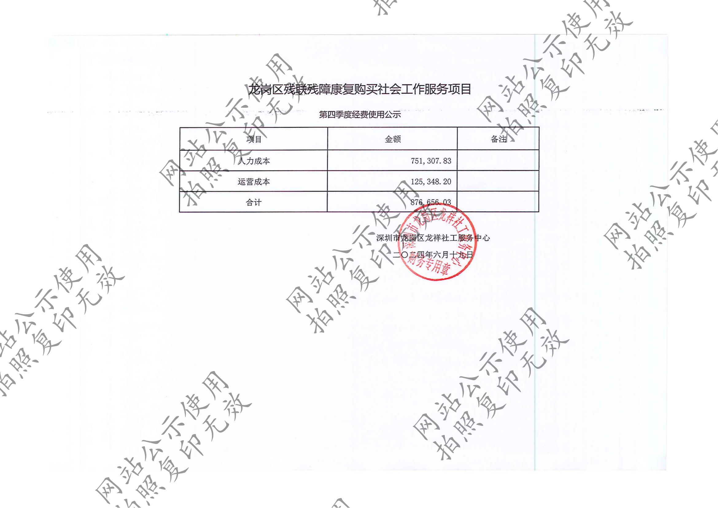 龙祥社工2024年5月份项目经费使用公示